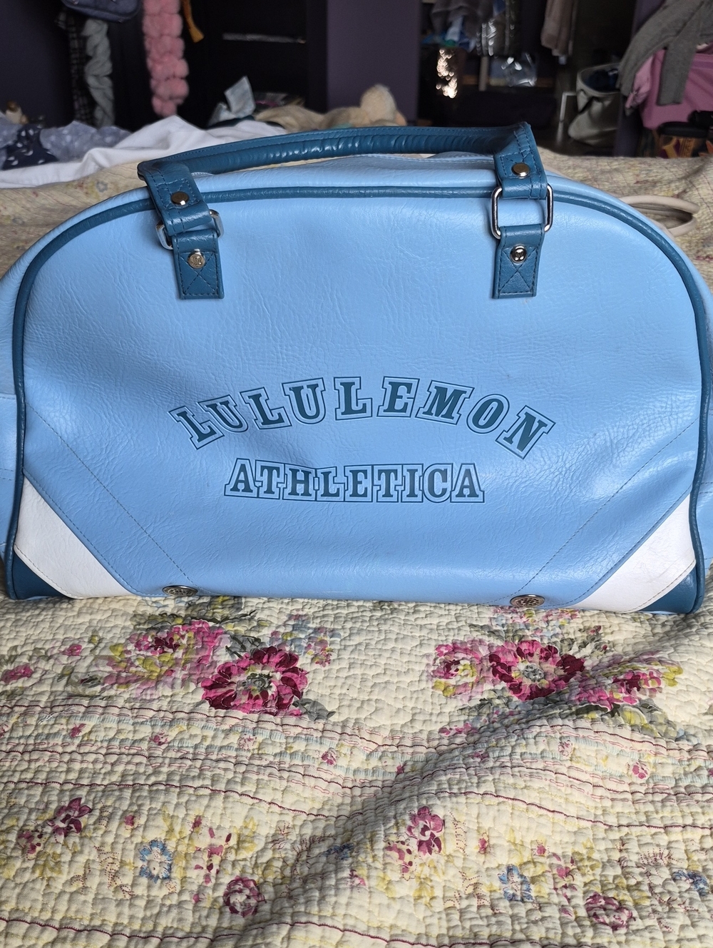 lululemon athletica Light Blue and White Duffel